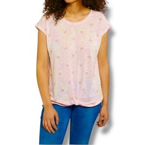 IZOD Size XL Pink Flamingo Print Cap Sleeve Poly/Rayon Twist Hem Top